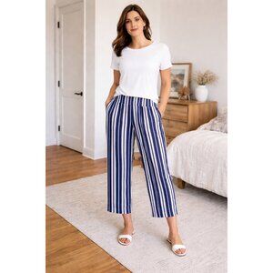Chico’s So Slimming Navy White Stripe Cropped Pants Petite 1P